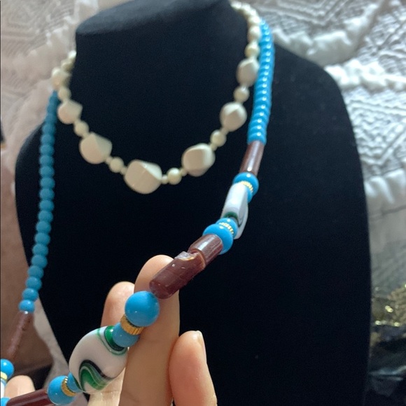 Blue and Gold Necklace with Turquoise Beads and Decorative Elements - Picture 9 of 11
